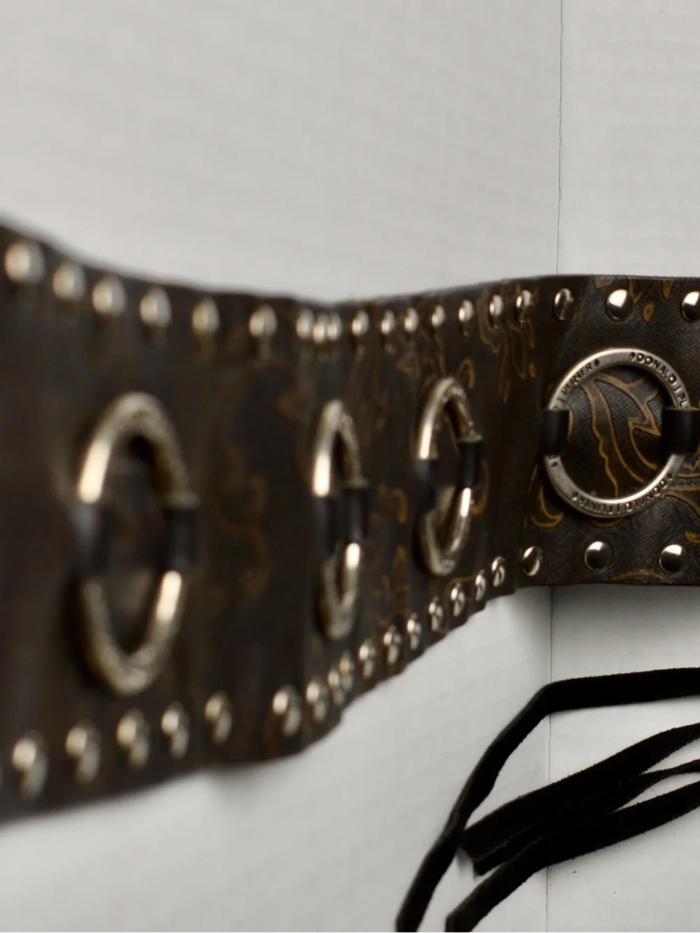 Donald J Pliner Leather Wrap Belt Chocolate Brown Studded Embossed Tie Rare